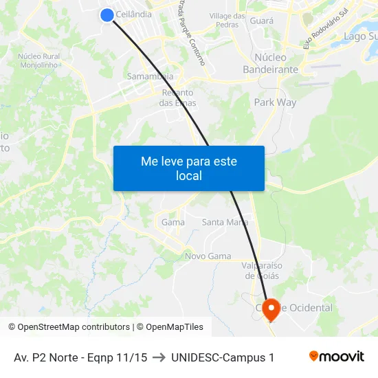 Av. P2 Norte - Eqnp 11/15 to UNIDESC-Campus 1 map