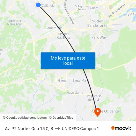 Av. P2 Norte - Qnp 15 Cj B to UNIDESC-Campus 1 map