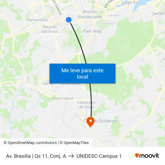 Av. Brasília | Qs 11, Conj. A to UNIDESC-Campus 1 map