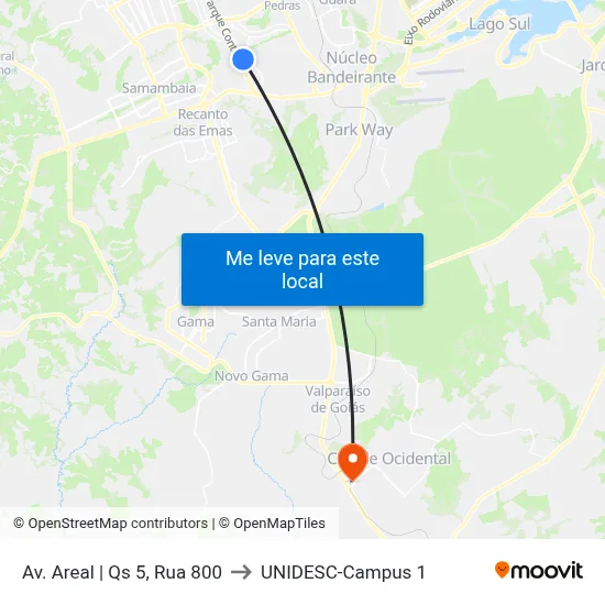Av. Areal | Qs 5, Rua 800 to UNIDESC-Campus 1 map