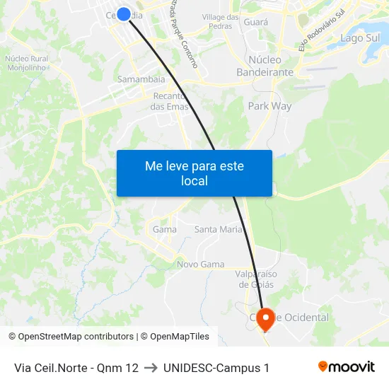 Via Ceil.Norte - Qnm 12 to UNIDESC-Campus 1 map