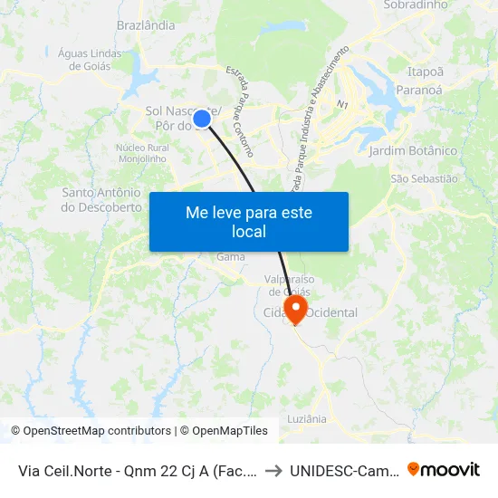 Via Ceil.Norte - Qnm 22 Cj A (Fac. Projeção) to UNIDESC-Campus 1 map