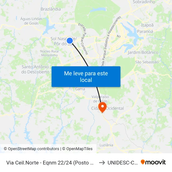Via Ceil.Norte - Eqnm 22/24 (Posto Saúde 5/Fac. Projeção) to UNIDESC-Campus 1 map