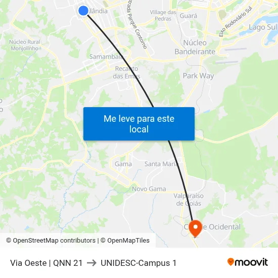 Via Oeste | QNN 21 to UNIDESC-Campus 1 map