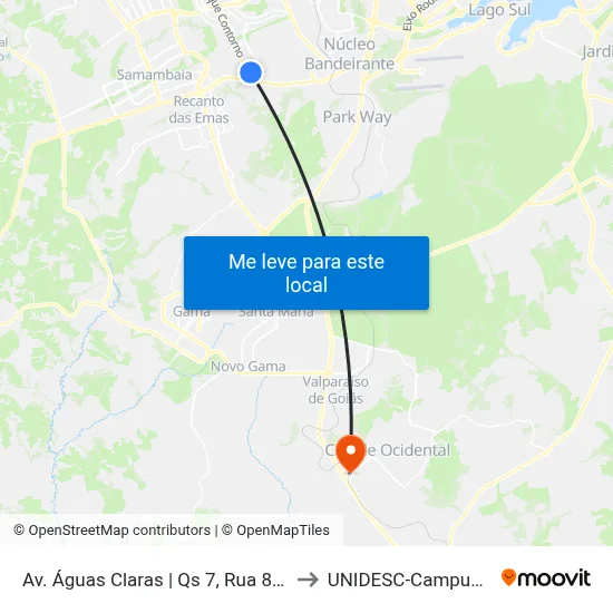 Av. Águas Claras | Qs 7, Rua 800 to UNIDESC-Campus 1 map