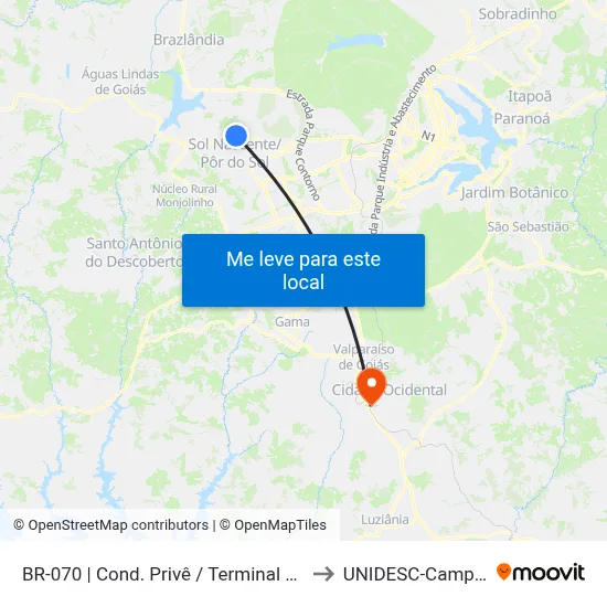 BR-070 | Cond. Privê / Terminal Setor O to UNIDESC-Campus 1 map