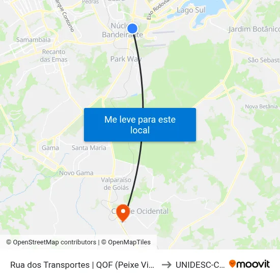 Rua dos Transportes | QOF (Peixe Vivo / Praça dos Estados) to UNIDESC-Campus 1 map