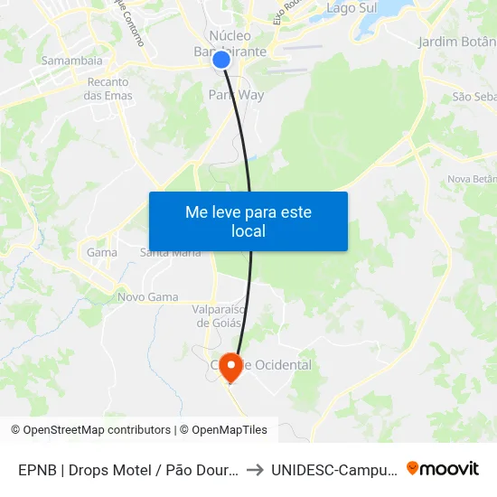 EPNB | Drops Motel / Pão Dourado to UNIDESC-Campus 1 map