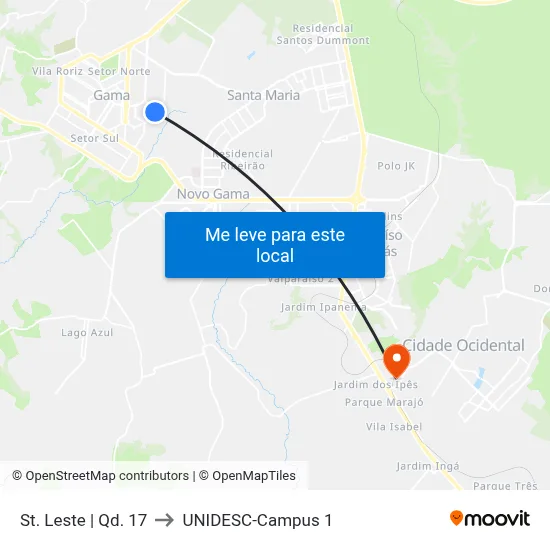 St. Leste | Qd. 17 to UNIDESC-Campus 1 map