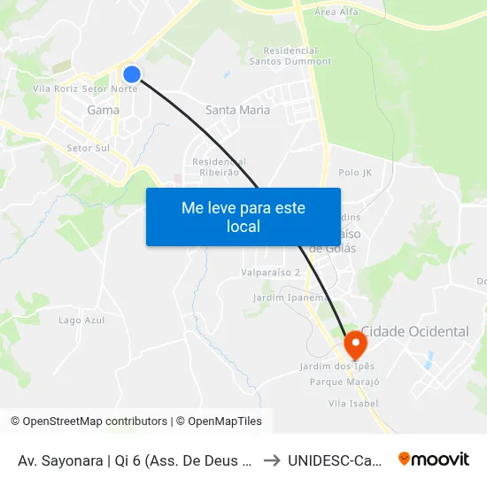 Av. Sayonara | Qi 6 (Ass. De Deus Gama Leste) to UNIDESC-Campus 1 map