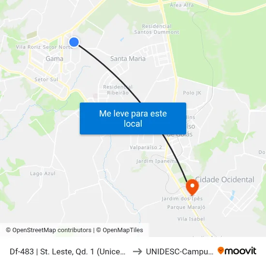 Df-483 | St. Leste, Qd. 1 (Uniceplac) to UNIDESC-Campus 1 map