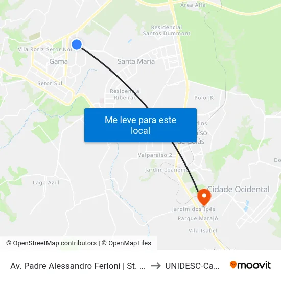 Av. Padre Alessandro Ferloni | St. Leste, Qd. 1 to UNIDESC-Campus 1 map