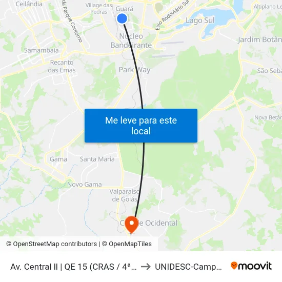 Av. Central ll | QE 15 (CRAS / 4ª DP) to UNIDESC-Campus 1 map