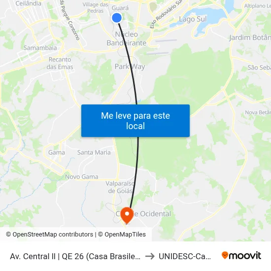 Av. Central ll | QE 26 (Casa Brasileira / 4ª DP) to UNIDESC-Campus 1 map