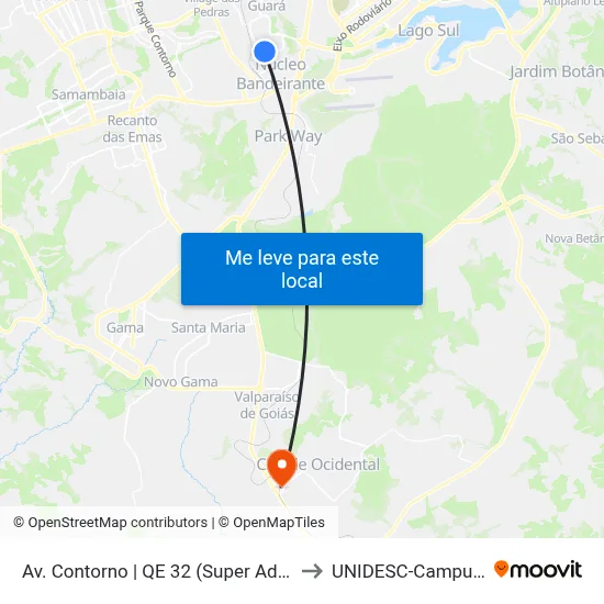Av. Contorno | QE 32 (Super Adega) to UNIDESC-Campus 1 map