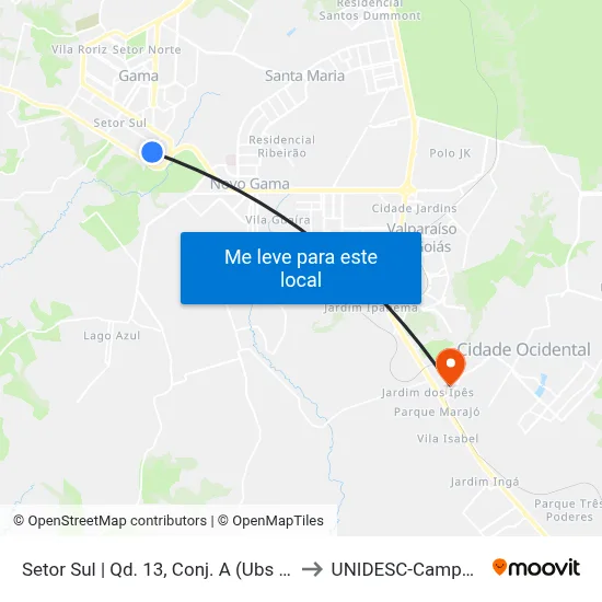 Setor Sul | Qd. 13, Conj. A (Ubs N°2) to UNIDESC-Campus 1 map