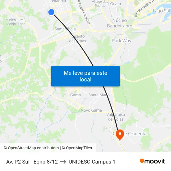Av. P2 Sul - Eqnp 8/12 to UNIDESC-Campus 1 map