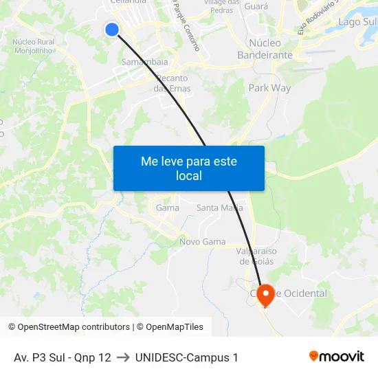 Av. P3 Sul - Qnp 12 to UNIDESC-Campus 1 map