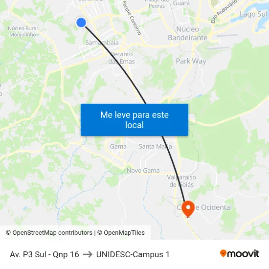 Av. P3 Sul - Qnp 16 to UNIDESC-Campus 1 map