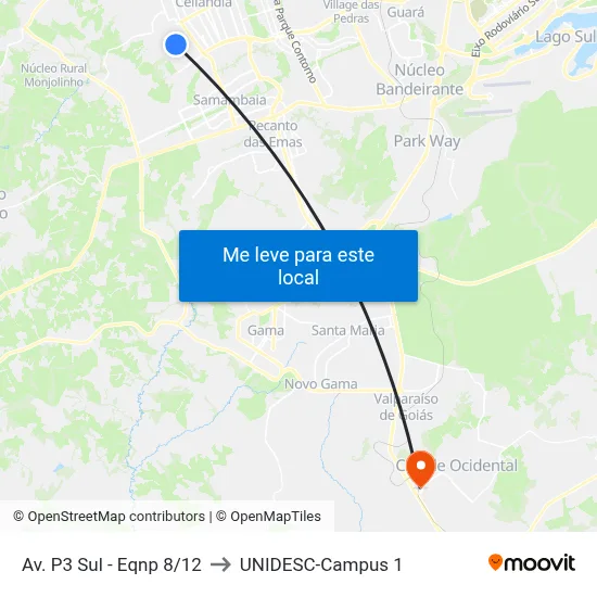 Av. P3 Sul - Eqnp 8/12 to UNIDESC-Campus 1 map