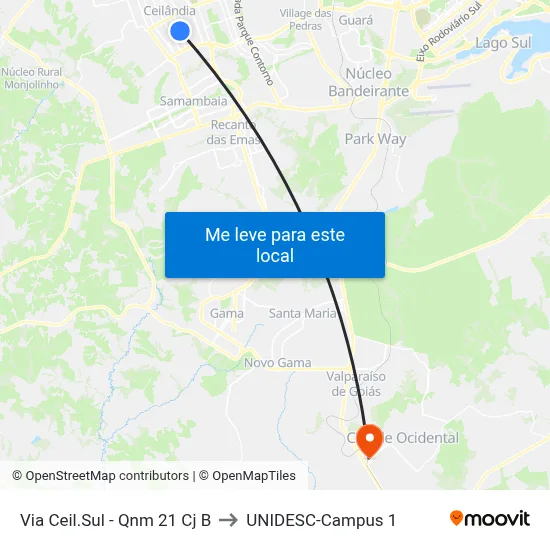 Via Ceil.Sul - Qnm 21 Cj B to UNIDESC-Campus 1 map