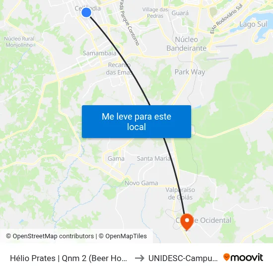 Hélio Prates | Qnm 2 (Beer House) to UNIDESC-Campus 1 map
