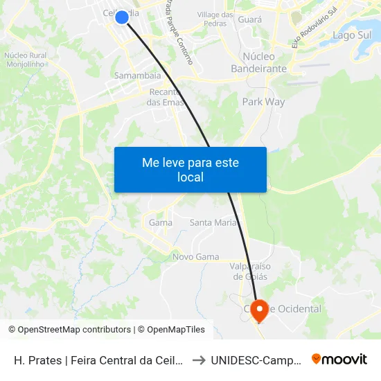 H. Prates | Feira Central da Ceilândia to UNIDESC-Campus 1 map