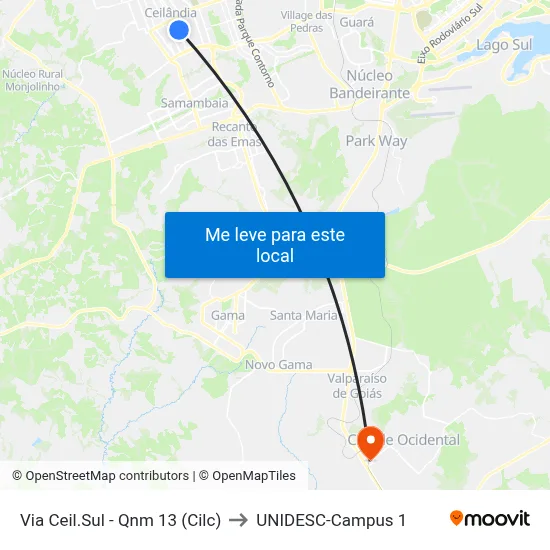 Via Ceil.Sul - Qnm 13 (Cilc) to UNIDESC-Campus 1 map