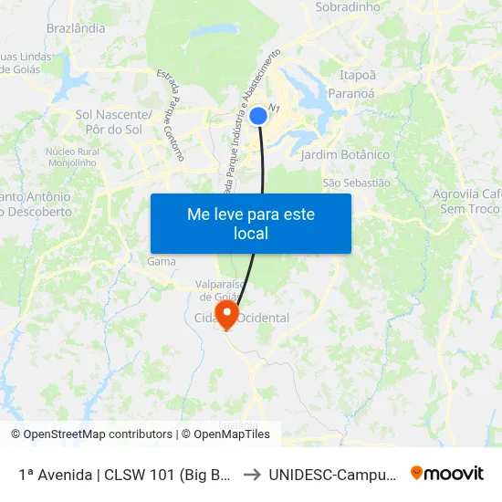 1ª Avenida | CLSW 101 (Big Box) to UNIDESC-Campus 1 map