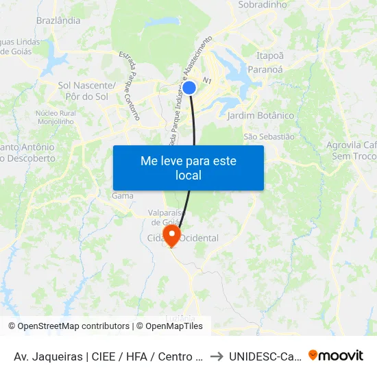 Av. Jaqueiras | CIEE / HFA / Centro Clínico Sudoeste to UNIDESC-Campus 1 map
