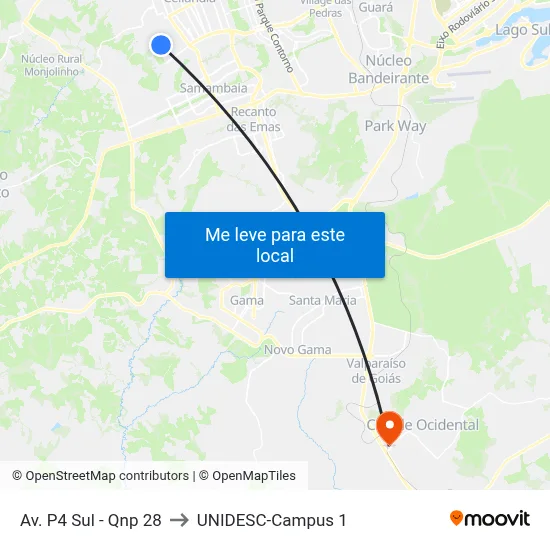 Av. P4 Sul - Qnp 28 to UNIDESC-Campus 1 map