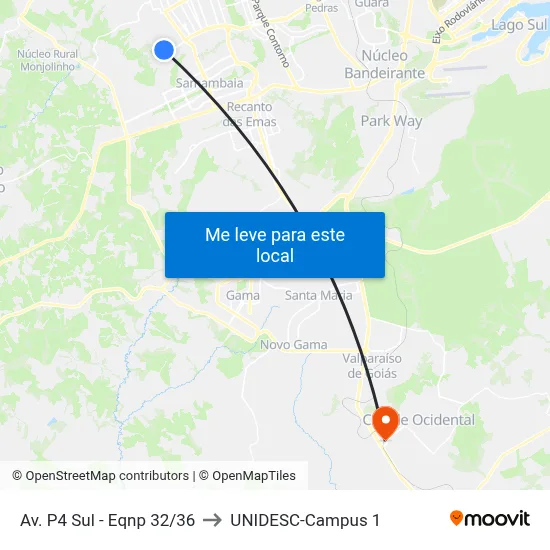 Av. P4 Sul - Eqnp 32/36 to UNIDESC-Campus 1 map