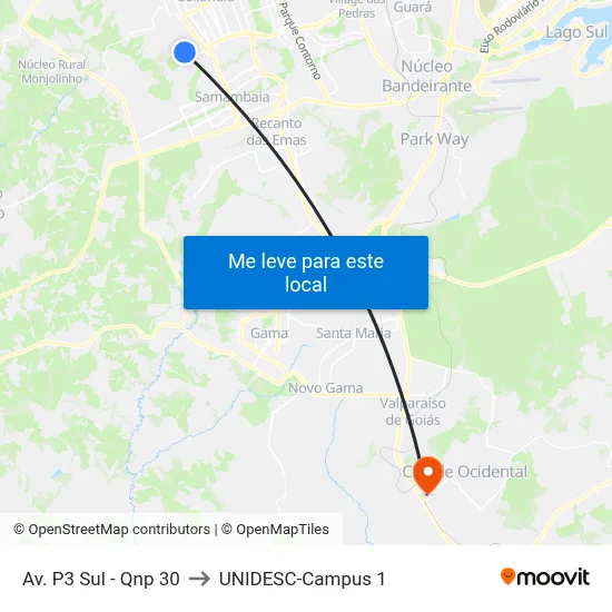 Av. P3 Sul - Qnp 30 to UNIDESC-Campus 1 map