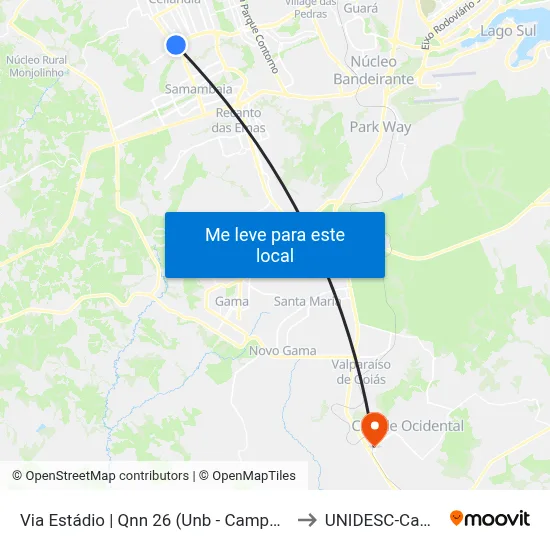 Via Estádio | Qnn 26 (Unb - Campus Ceilândia) to UNIDESC-Campus 1 map