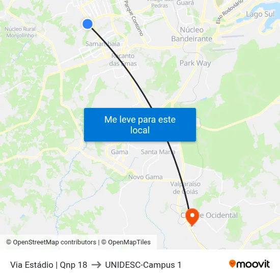 Via Estádio | Qnp 18 to UNIDESC-Campus 1 map