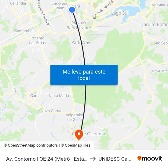 Av. Contorno | QE 24 (Metrô - Estação Guará) to UNIDESC-Campus 1 map