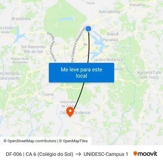 DF-006 | CA 6 (Colégio do Sol) to UNIDESC-Campus 1 map