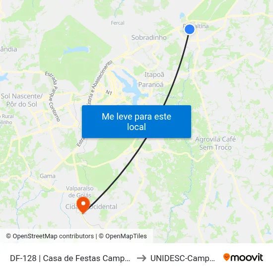 DF-128 | Casa de Festas Campestre to UNIDESC-Campus 1 map