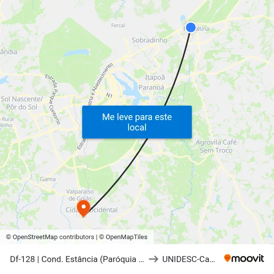Df-128 | Cond. Estância (Paróquia Santa Luzia) to UNIDESC-Campus 1 map