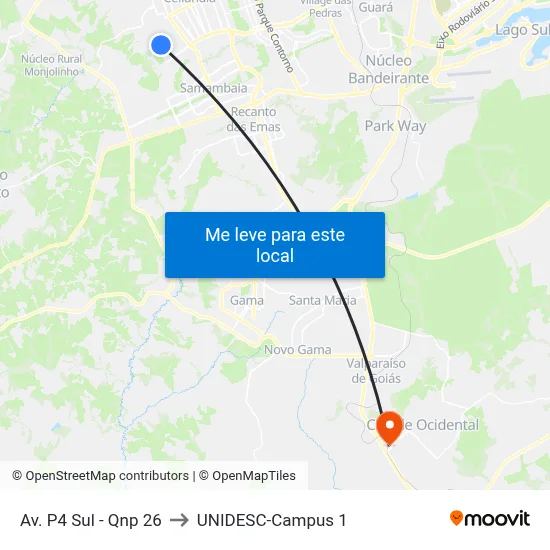 Av. P4 Sul - Qnp 26 to UNIDESC-Campus 1 map