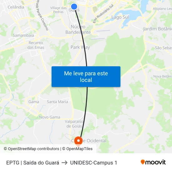 EPTG | Saída do Guará to UNIDESC-Campus 1 map