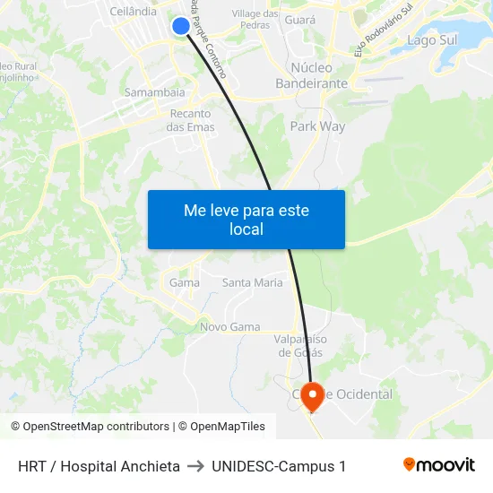 HRT / Hospital Anchieta to UNIDESC-Campus 1 map