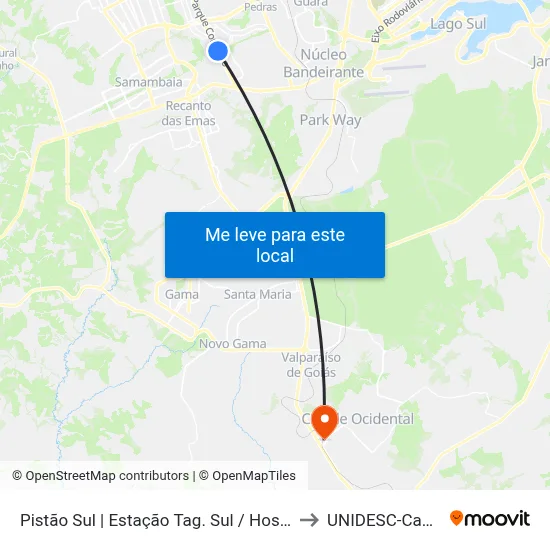 Pistão Sul | Estação Tag. Sul / Hosp. Montevida to UNIDESC-Campus 1 map
