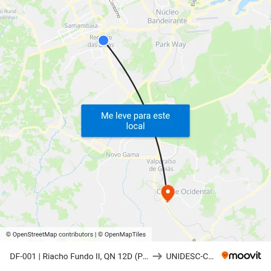 DF-001 | Riacho Fundo II, QN 12D (Passarela da Unire) to UNIDESC-Campus 1 map