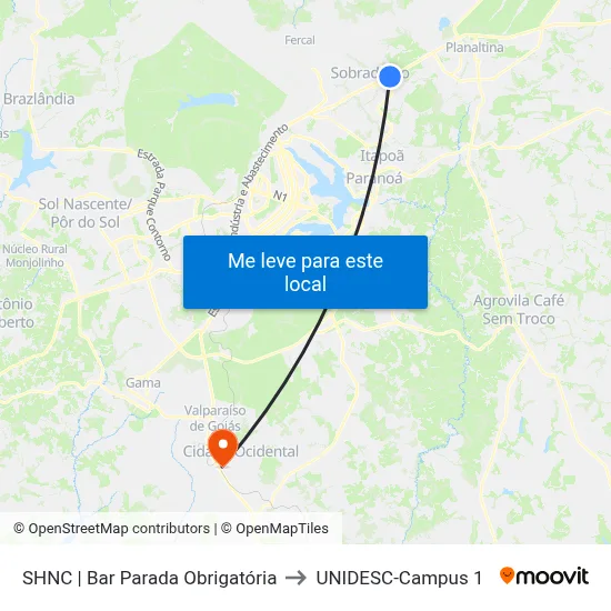 SHNC | Bar Parada Obrigatória to UNIDESC-Campus 1 map