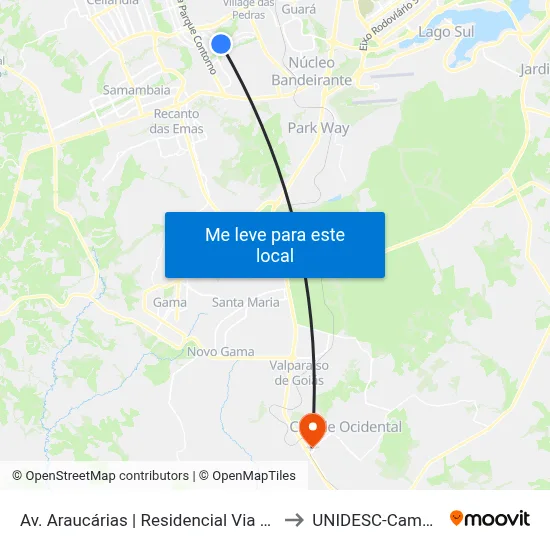 Av. Araucárias | Residencial Via Azaleas to UNIDESC-Campus 1 map