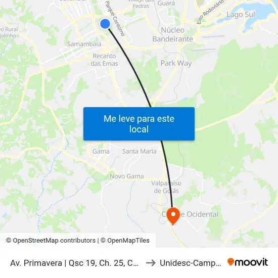 Av. Primavera | Qsc 19, Ch. 25, Conj. A1 to Unidesc-Campus 1 map