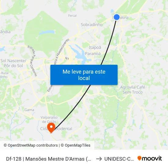 Df-128 | Mansões Mestre D'Armas (Paróquia Santa Luzia) to UNIDESC-Campus 1 map