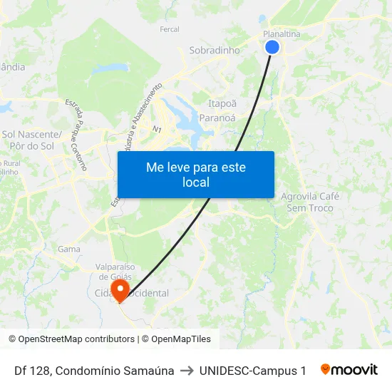 Df 128, Condomínio Samaúna to UNIDESC-Campus 1 map