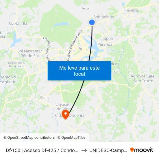 Df-150 | Acesso Df-425 / Condomínios to UNIDESC-Campus 1 map